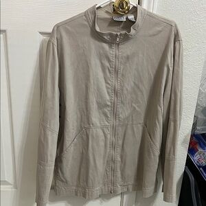 Chico's Neutral Zip-Front Utility Jacket in Taupe size. 3